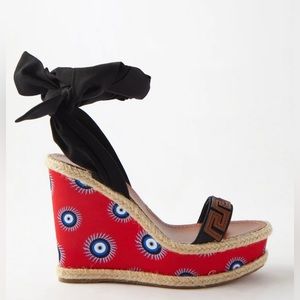 SOLD Christian Louboutin Athina de Cyclades silk wedge sandals sz 38